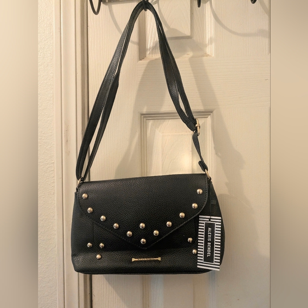 Alexis Bendel Black Studded Vegan Leather Small Shoulder Bag (New w/Tags)